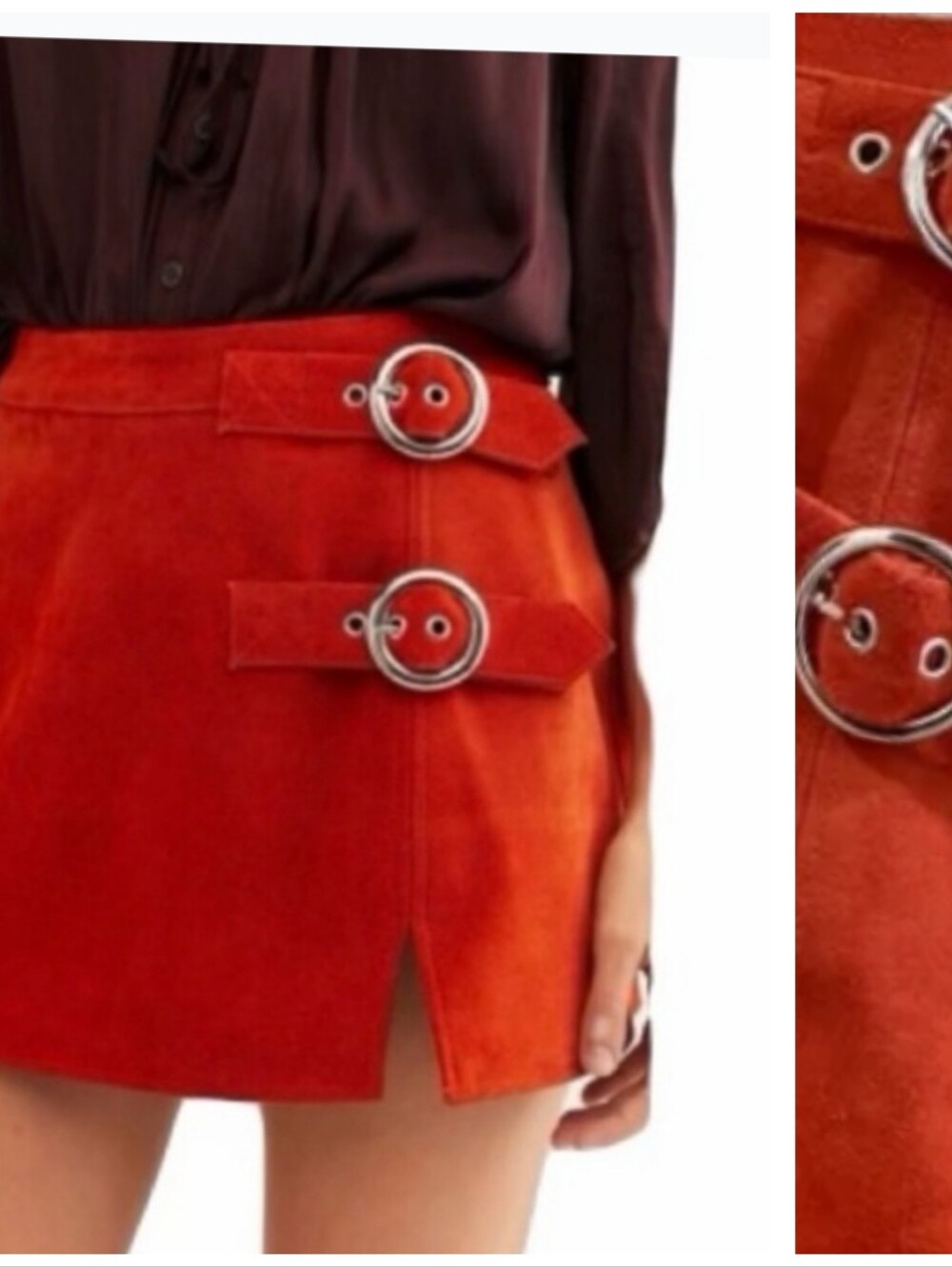 Understated Leather X Free People real suede Red Buckle Mini Skirt s